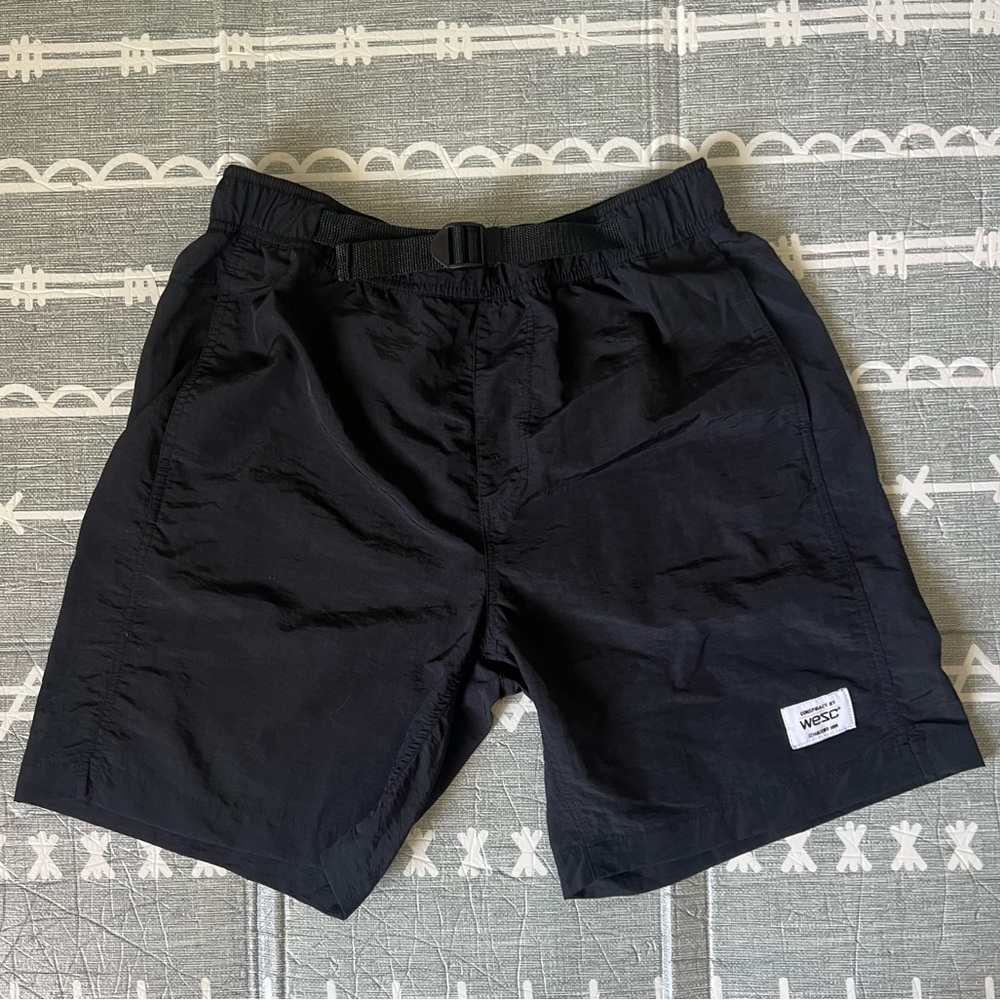 Wesc Black Athletic Shorts Lightweight Elastic Waist, Size M